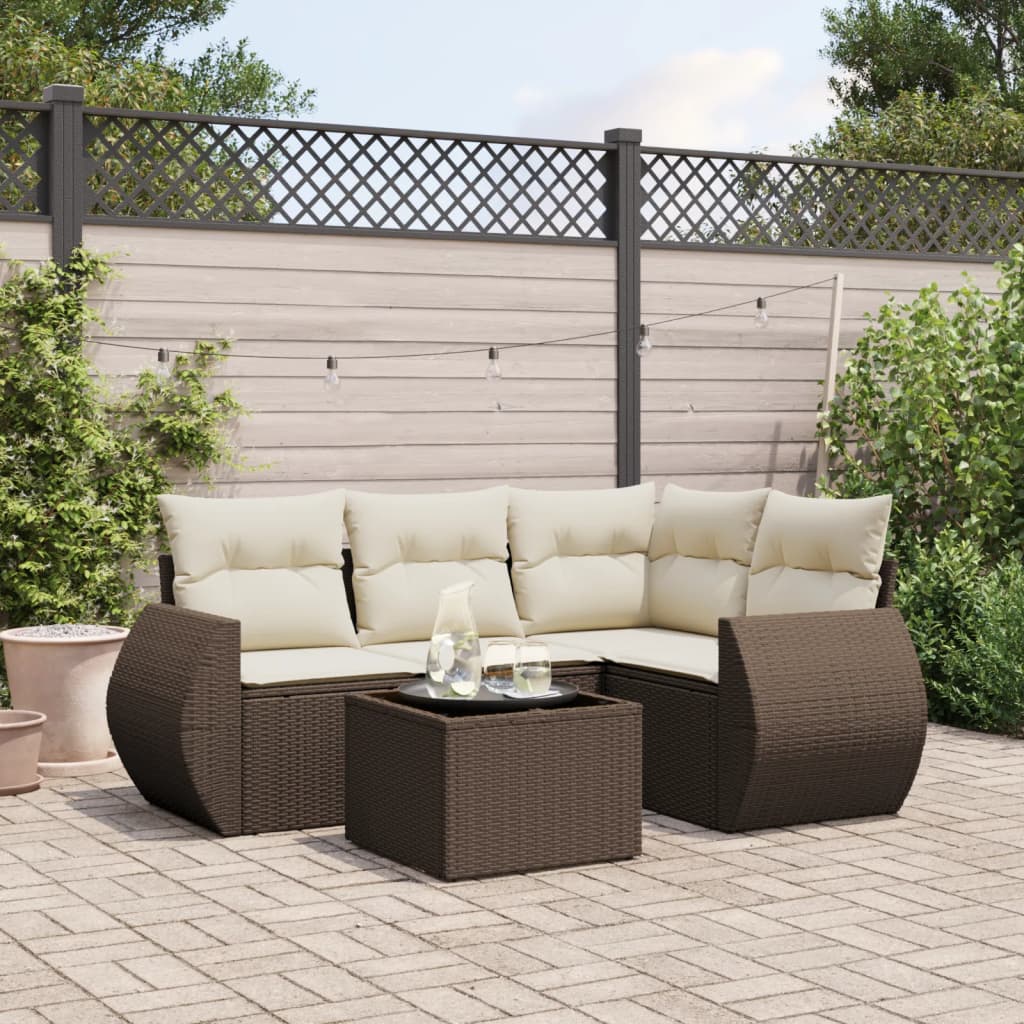 Set Divano da Giardino 5 pz con Cuscini Marrone in Polyrattan | homemem39