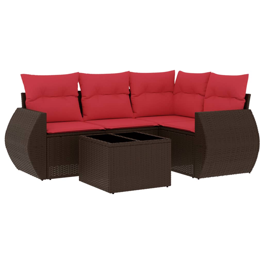 Set Divani da Giardino 5 pz con Cuscini Marrone in Polyrattan | homemem39