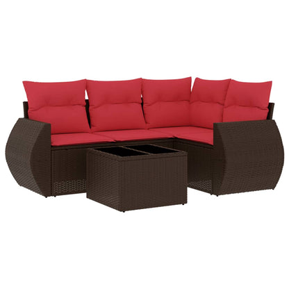 Set Divani da Giardino 5 pz con Cuscini Marrone in Polyrattan | homemem39