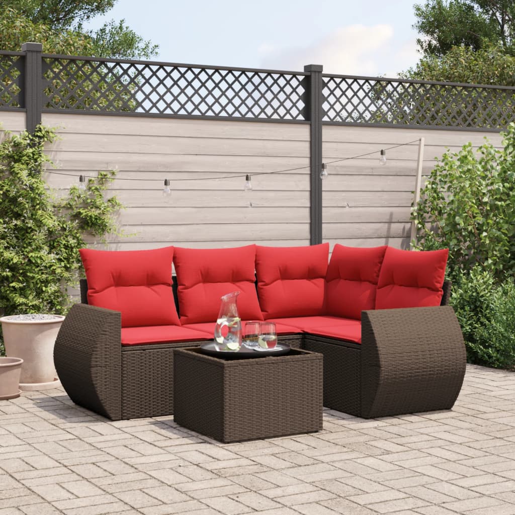Set Divani da Giardino 5 pz con Cuscini Marrone in Polyrattan | homemem39
