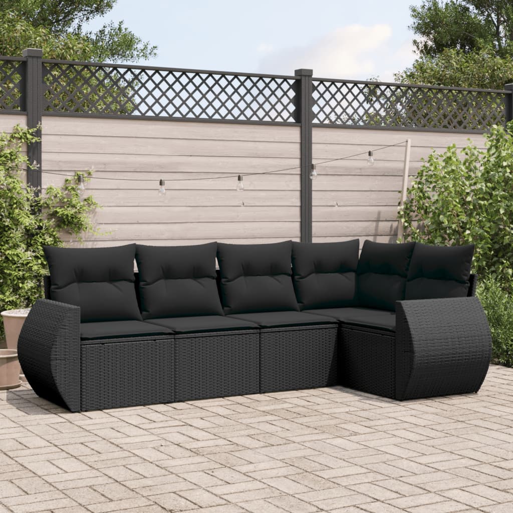 Set Divani da Giardino 5 pz con Cuscini in Polyrattan Nero - homemem39