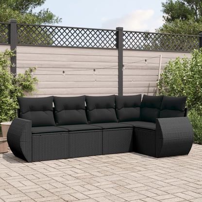Set Divani da Giardino 5 pz con Cuscini in Polyrattan Nero - homemem39