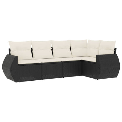 Set Divani da Giardino 5 pz con Cuscini in Polyrattan Nero | homemem39