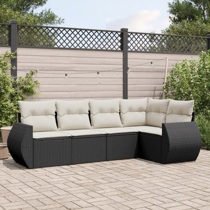 Set Divani da Giardino 5 pz con Cuscini in Polyrattan Nero - homemem39