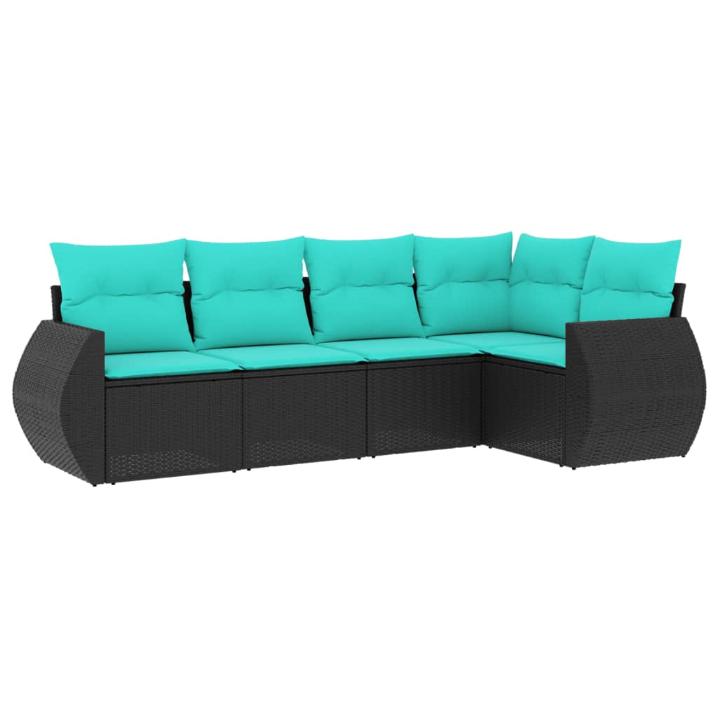 Set Divani da Giardino 5 pz con Cuscini Nero in Polyrattan | homemem39