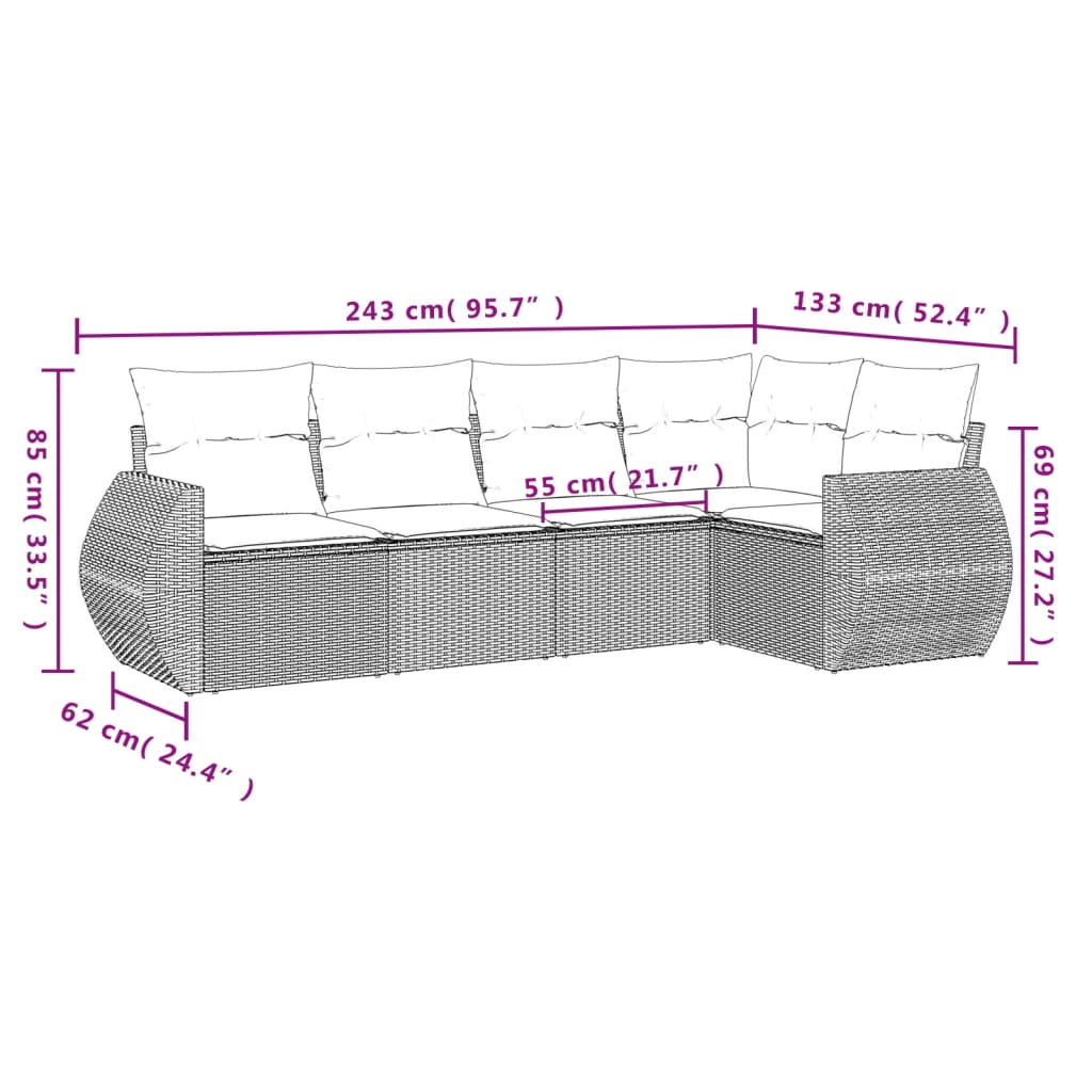 Set Divani da Giardino 5 pz con Cuscini Nero in Polyrattan | homemem39