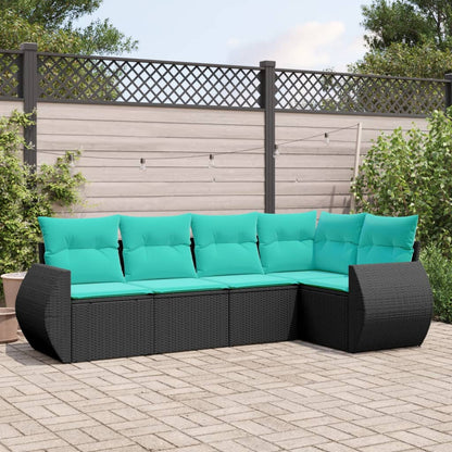 Set Divani da Giardino 5 pz con Cuscini Nero in Polyrattan | homemem39