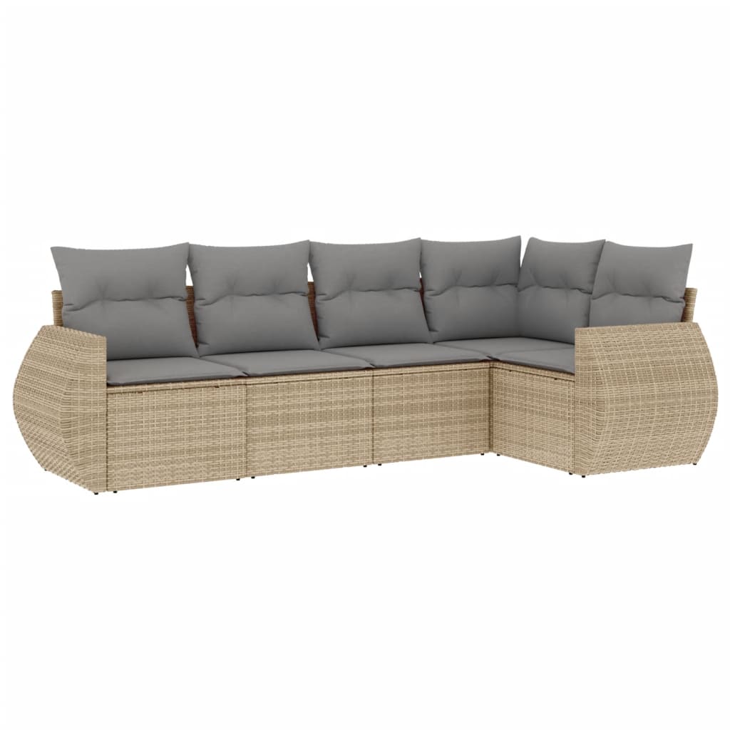 Set Divano da Giardino 5 pz con Cuscini Beige in Polyrattan | homemem39