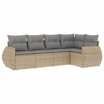 Set Divano da Giardino 5 pz con Cuscini Beige in Polyrattan - homemem39