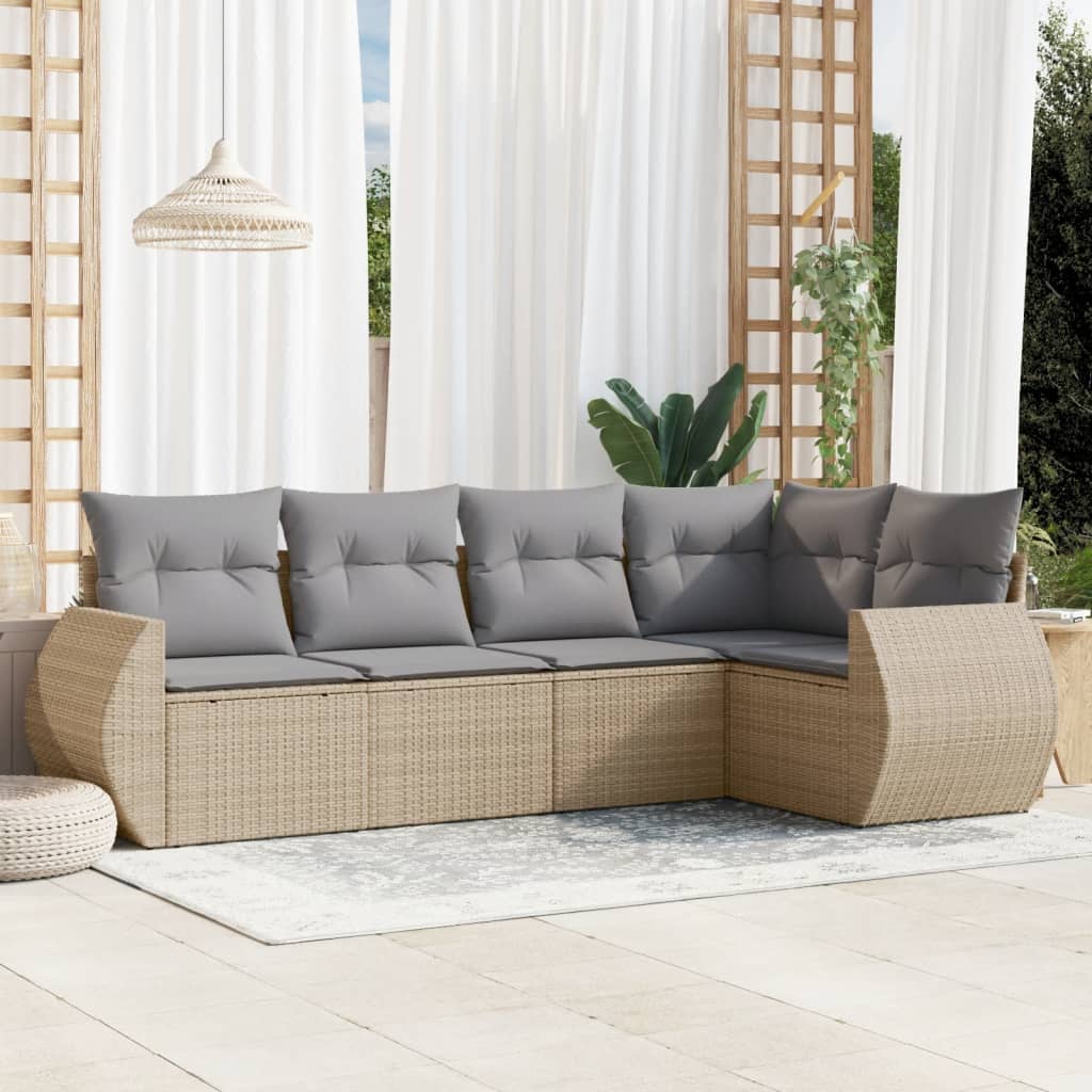 Set Divano da Giardino 5 pz con Cuscini Beige in Polyrattan | homemem39