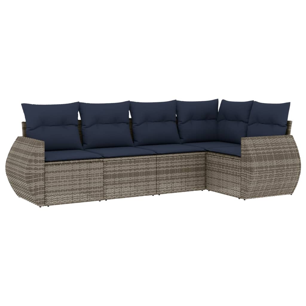 Set Divani da Giardino 5 pz con Cuscini Grigio in Polyrattan | homemem39
