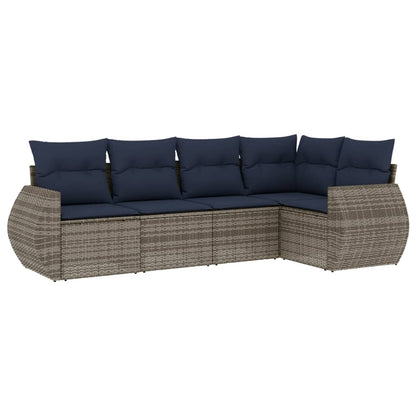 Set Divani da Giardino 5 pz con Cuscini Grigio in Polyrattan | homemem39