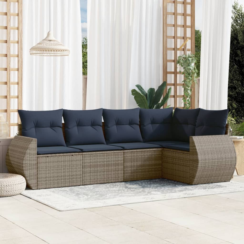 Set Divani da Giardino 5 pz con Cuscini Grigio in Polyrattan | homemem39