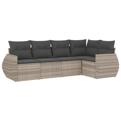 Set Divano da Giardino 5pz con Cuscini Grigio Chiaro Polyrattan