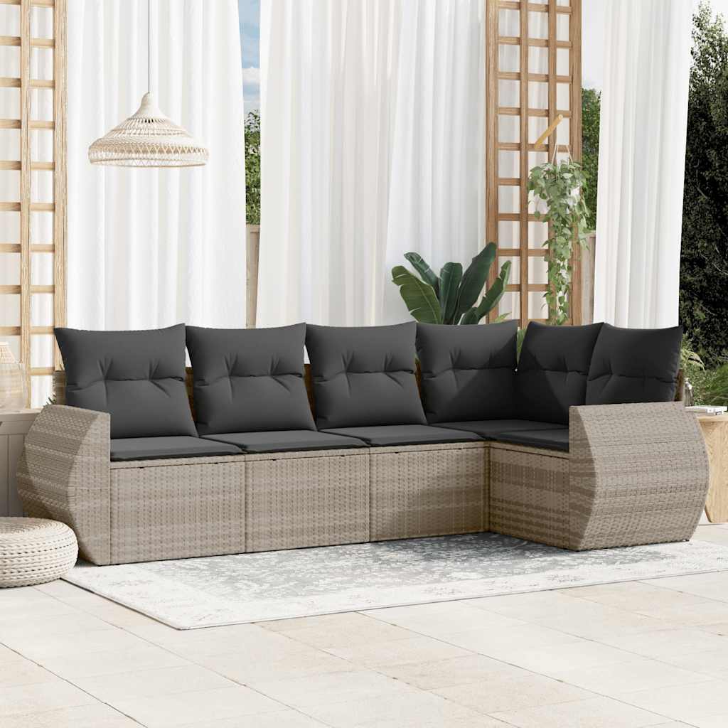 Set Divano da Giardino 5pz con Cuscini Grigio Chiaro Polyrattan | homemem39