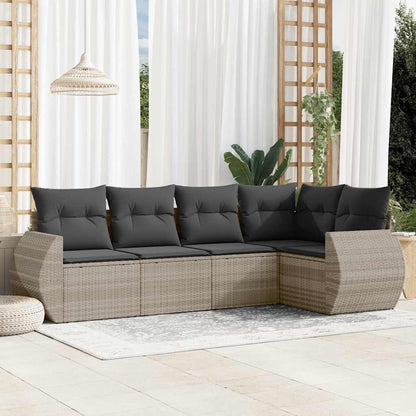 Set Divano da Giardino 5pz con Cuscini Grigio Chiaro Polyrattan | homemem39