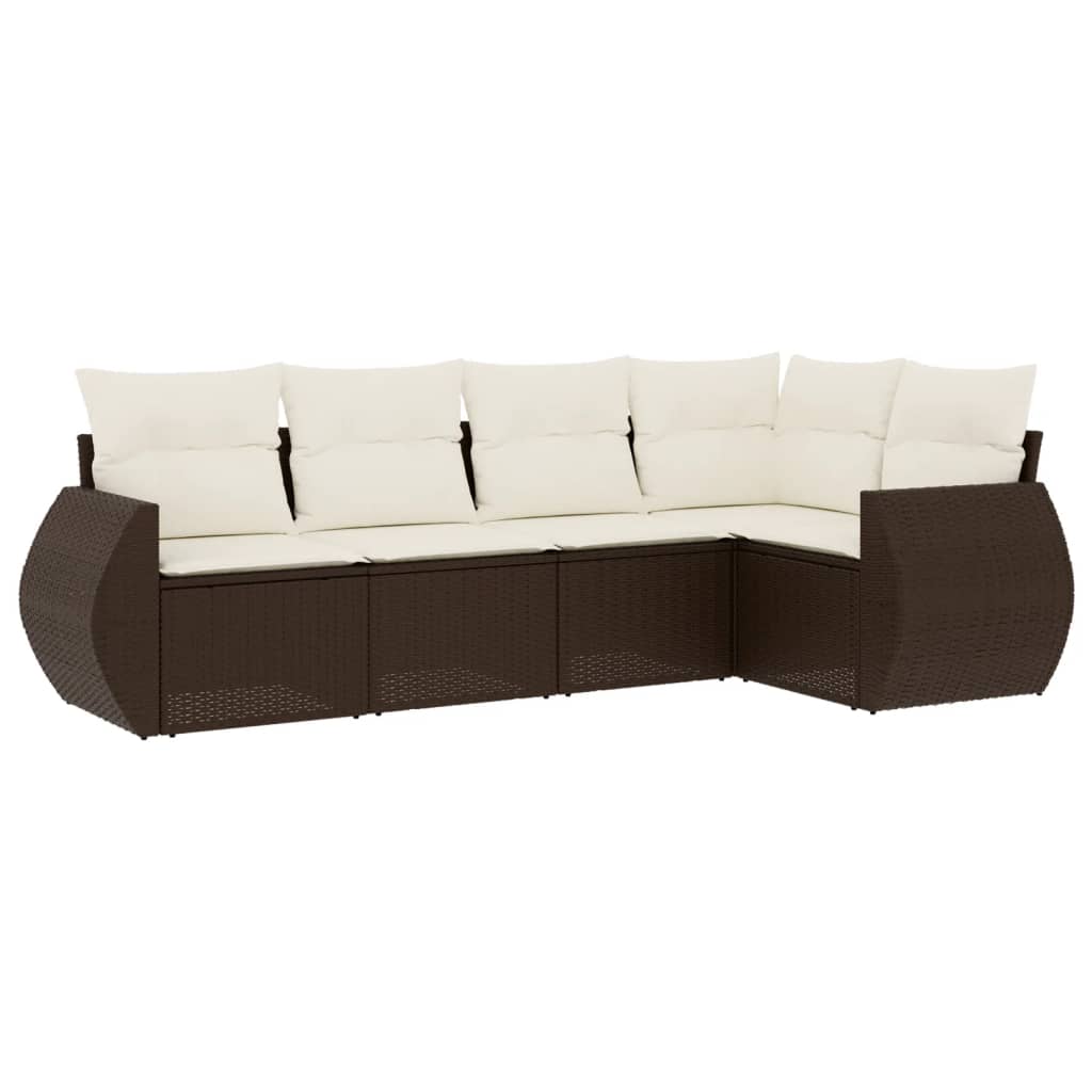 Set Divano da Giardino 5 pz con Cuscini Marrone in Polyrattan | homemem39