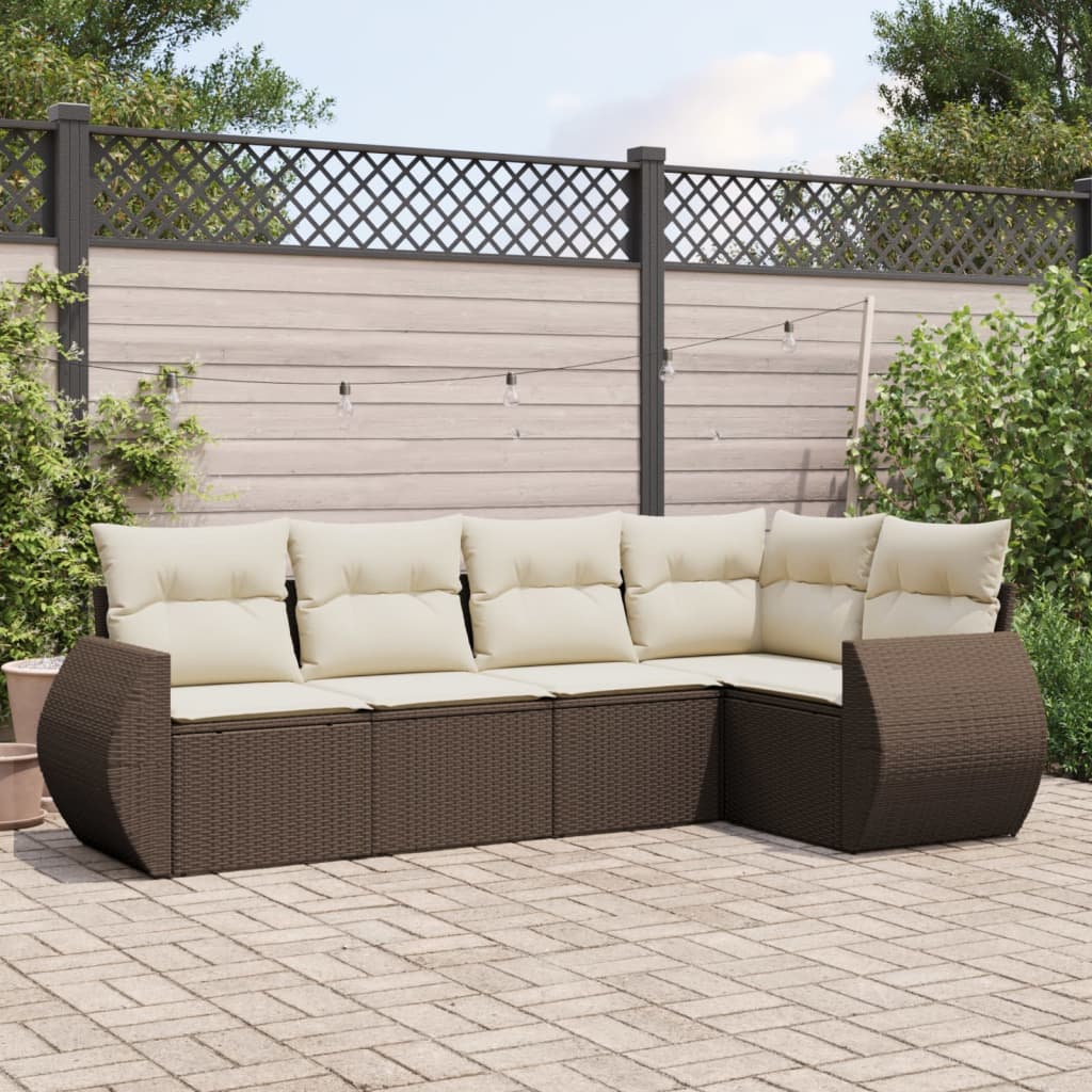 Set Divano da Giardino 5 pz con Cuscini Marrone in Polyrattan | homemem39