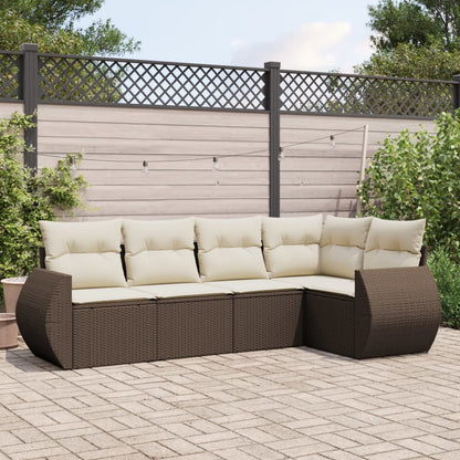 Set Divano da Giardino 5 pz con Cuscini Marrone in Polyrattan - homemem39