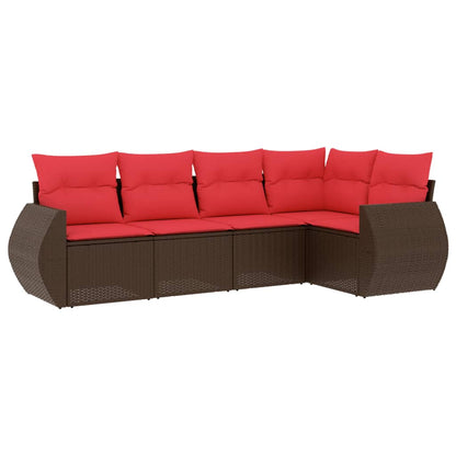 Set Divani da Giardino 5 pz con Cuscini Marrone in Polyrattan | homemem39