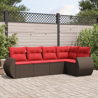 Set Divani da Giardino 5 pz con Cuscini Marrone in Polyrattan | homemem39