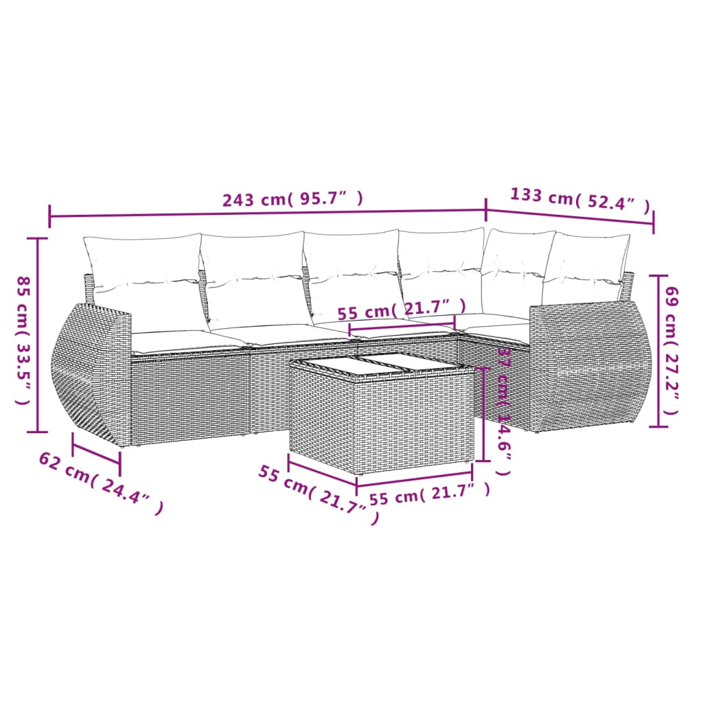 Set Divani da Giardino 6 pz con Cuscini Nero in Polyrattan | homemem39