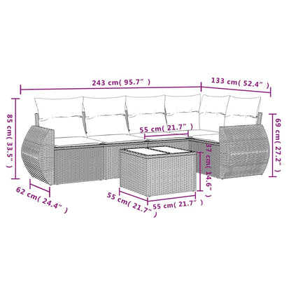 Set Divani da Giardino 6 pz con Cuscini Nero in Polyrattan | homemem39