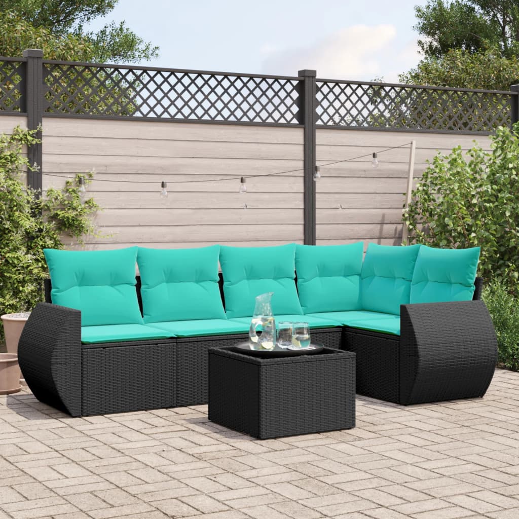 Set Divani da Giardino 6 pz con Cuscini Nero in Polyrattan | homemem39