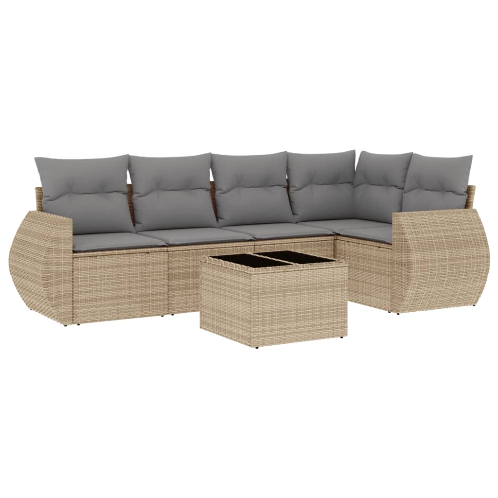 Set Divano da Giardino 6 pz con Cuscini Beige in Polyrattan