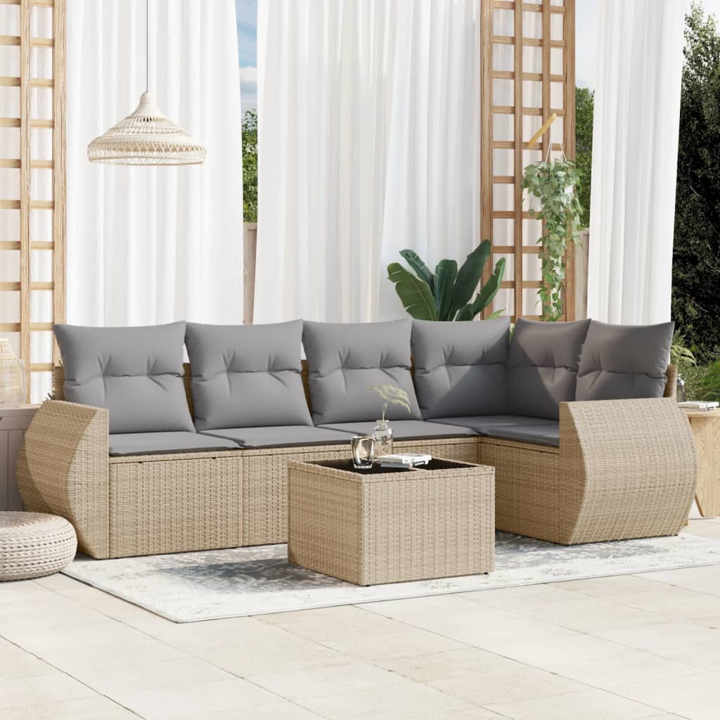 Set Divano da Giardino 6 pz con Cuscini Beige in Polyrattan - homemem39