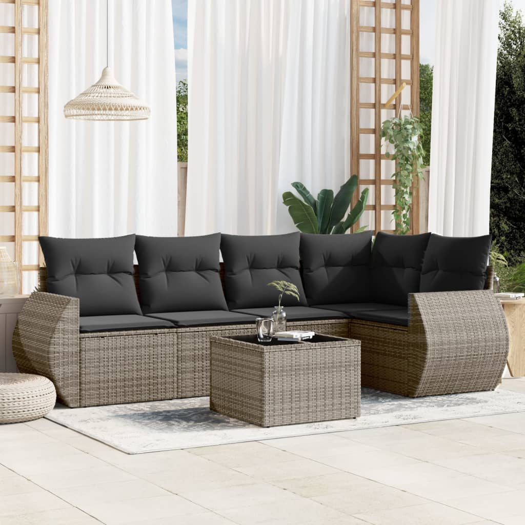 Set Divano da Giardino 6 pz con Cuscini Grigio in Polyrattan - homemem39