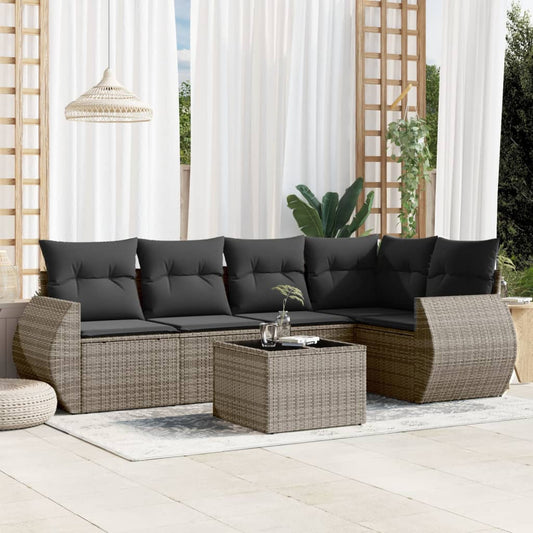Set Divano da Giardino 6 pz con Cuscini Grigio in Polyrattan - homemem39