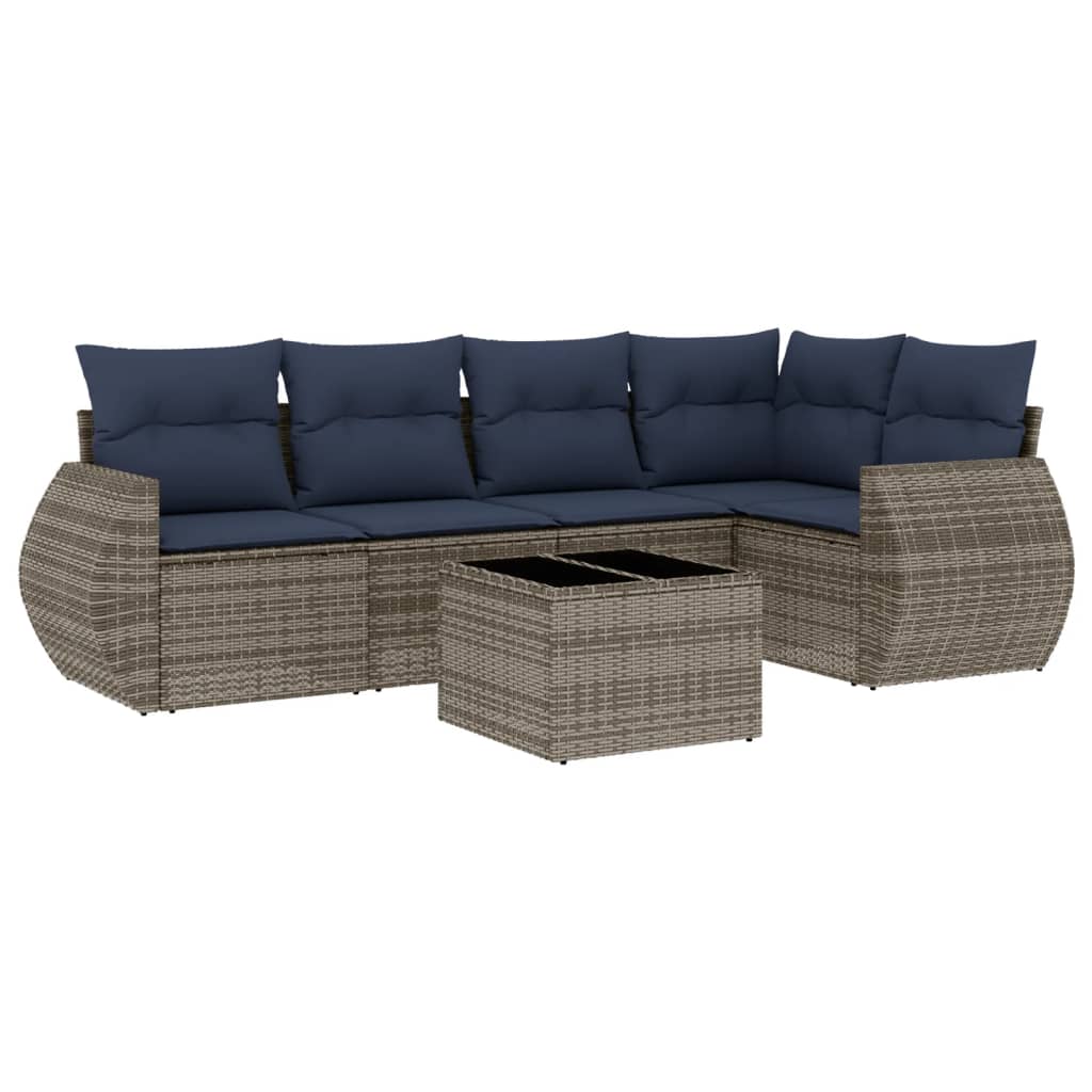 Set Divani da Giardino 6 pz con Cuscini Grigio in Polyrattan | homemem39