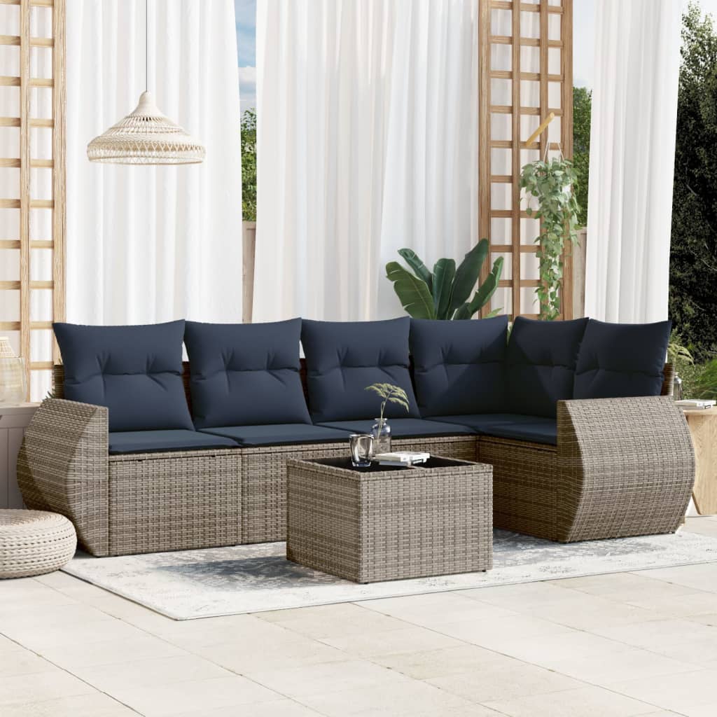 Set Divani da Giardino 6 pz con Cuscini Grigio in Polyrattan | homemem39