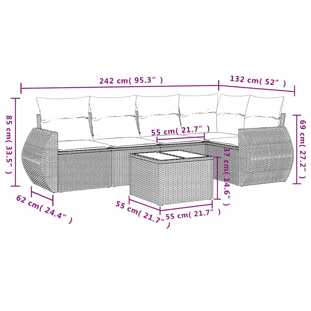 Set Divano da Giardino 6pz con Cuscini Grigio Chiaro Polyrattan | homemem39