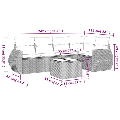 Set Divano da Giardino 6pz con Cuscini Grigio Chiaro Polyrattan | homemem39