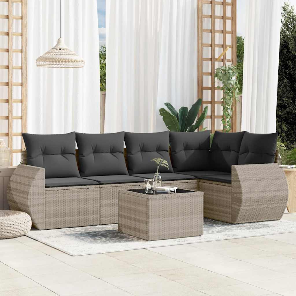 Set Divano da Giardino 6pz con Cuscini Grigio Chiaro Polyrattan | homemem39