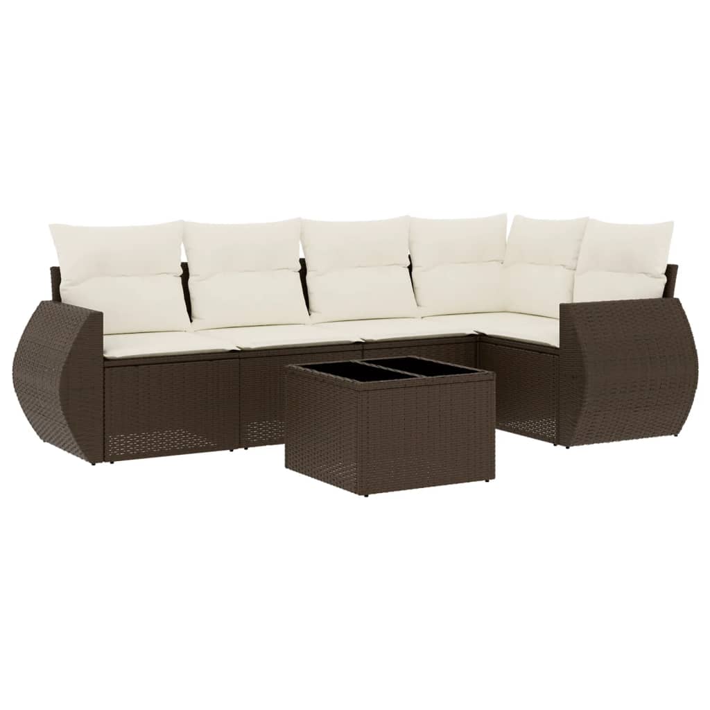 Set Divano da Giardino 6 pz con Cuscini Marrone in Polyrattan | homemem39