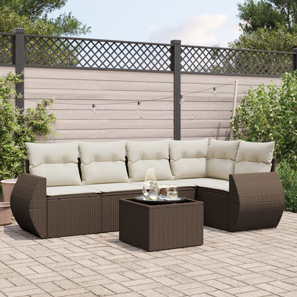 Set Divano da Giardino 6 pz con Cuscini Marrone in Polyrattan | homemem39
