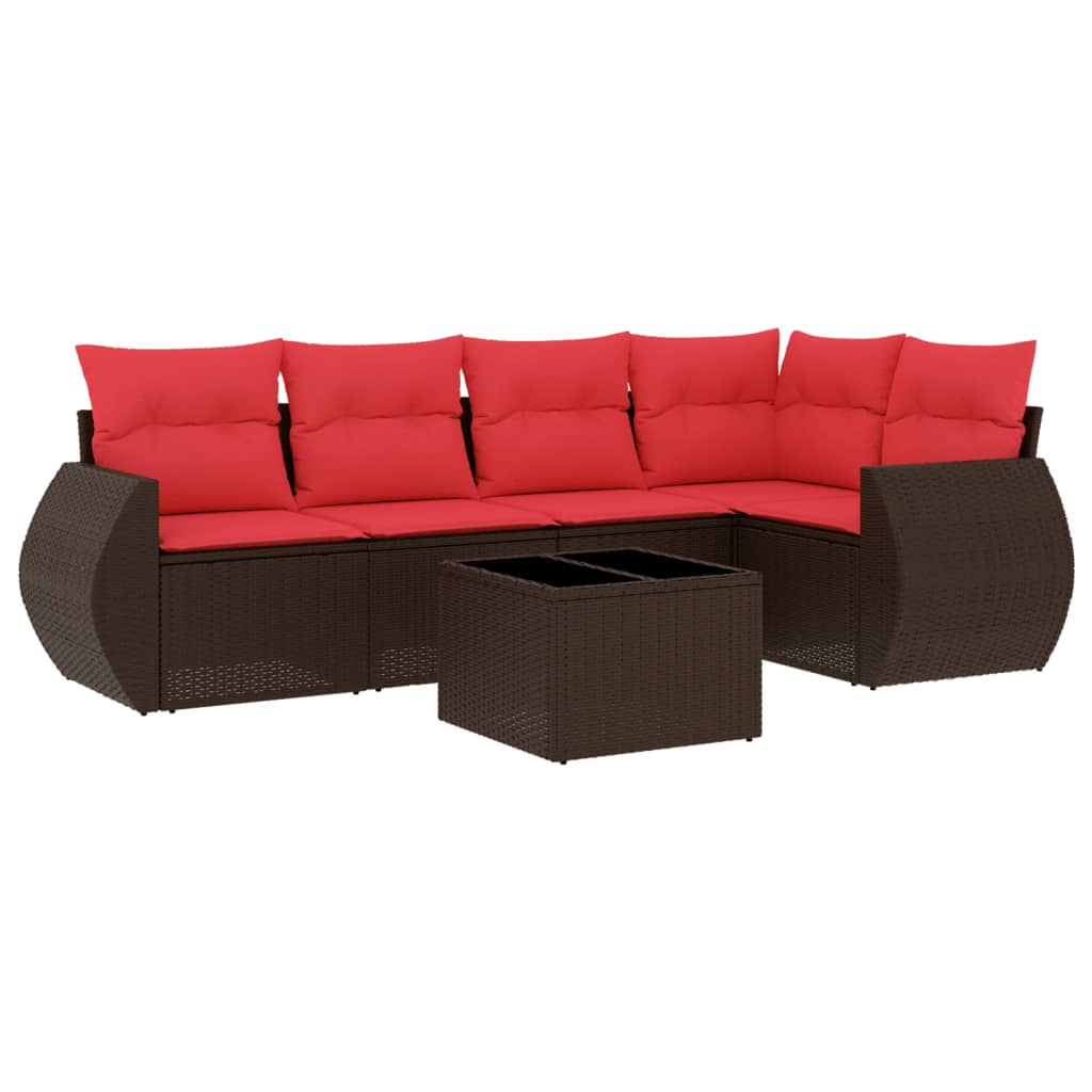 Set Divani da Giardino 6 pz con Cuscini Marrone in Polyrattan | homemem39