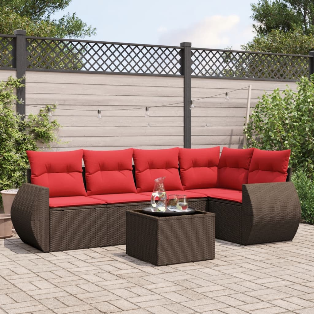 Set Divani da Giardino 6 pz con Cuscini Marrone in Polyrattan | homemem39