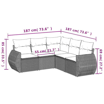 Set Divani da Giardino 5 pz con Cuscini in Polyrattan Nero | homemem39