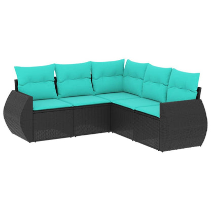 Set Divani da Giardino 5 pz con Cuscini Nero in Polyrattan | homemem39