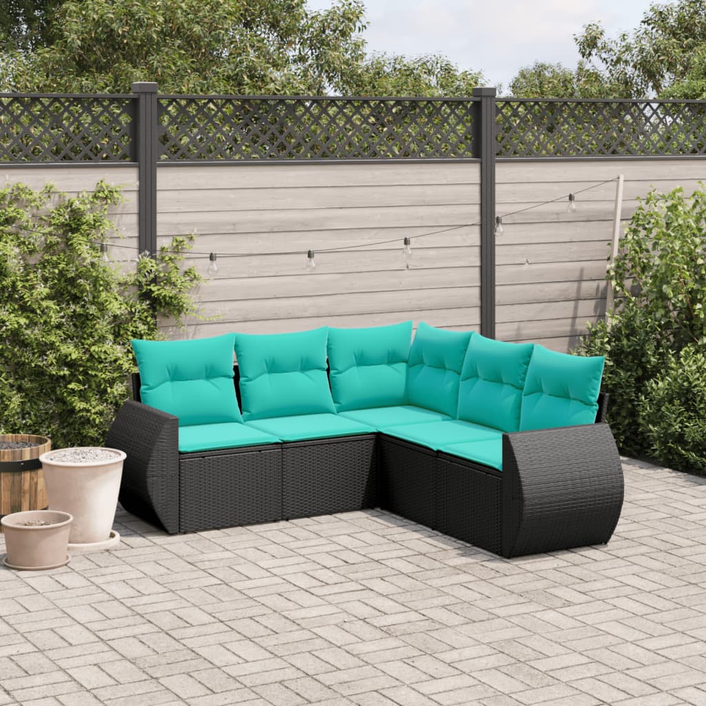 Set Divani da Giardino 5 pz con Cuscini Nero in Polyrattan | homemem39