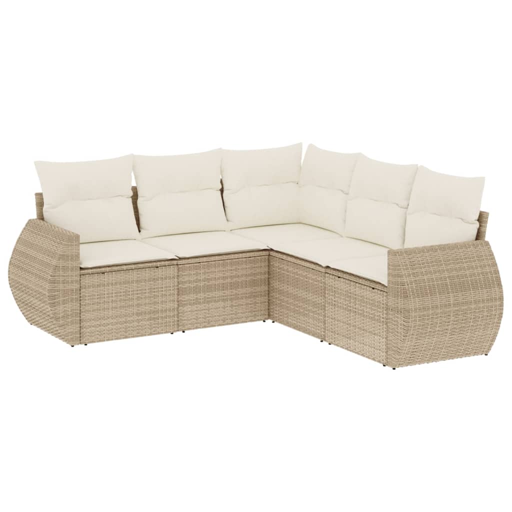 Set Divano da Giardino 5 pz con Cuscini Beige in Polyrattan - homemem39