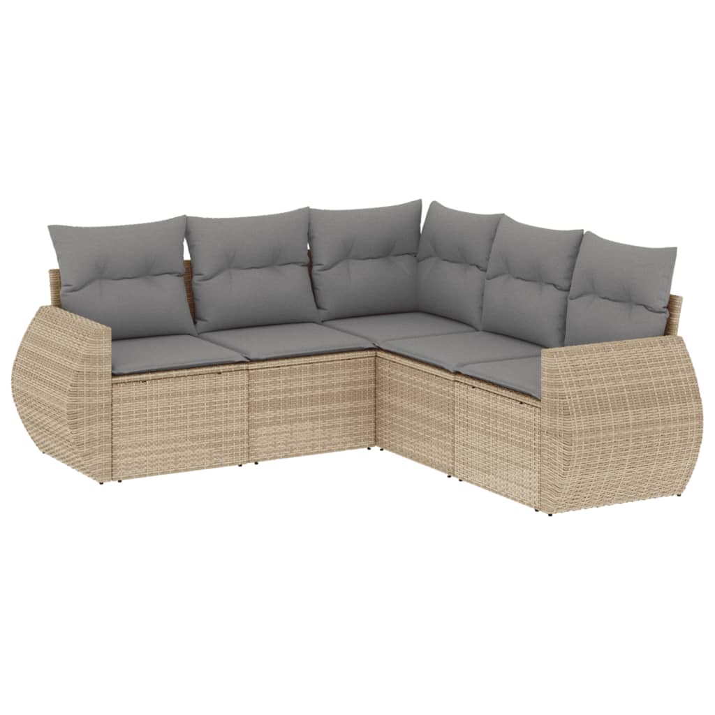 Set Divano da Giardino 5 pz con Cuscini Beige in Polyrattan | homemem39
