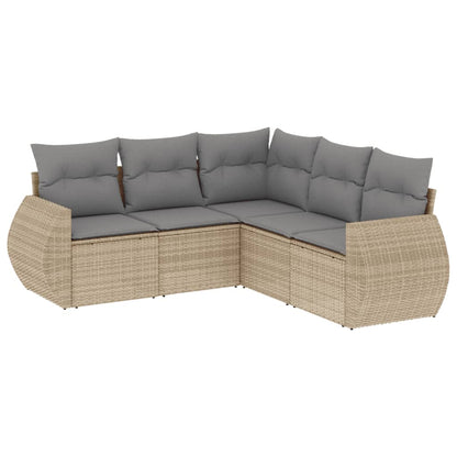Set Divano da Giardino 5 pz con Cuscini Beige in Polyrattan | homemem39