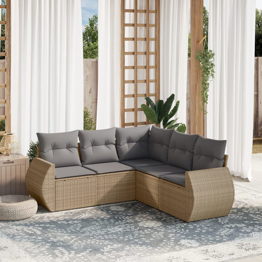 Set Divano da Giardino 5 pz con Cuscini Beige in Polyrattan | homemem39