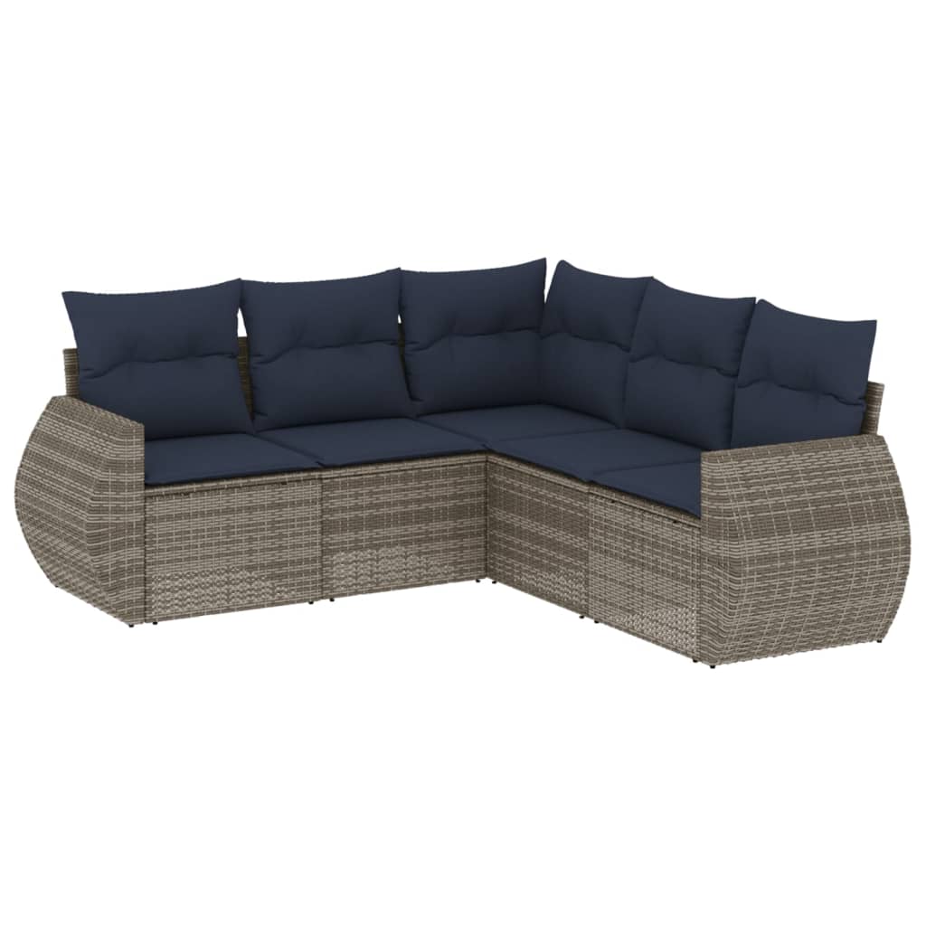 Set Divani da Giardino 5 pz con Cuscini Grigio in Polyrattan | homemem39