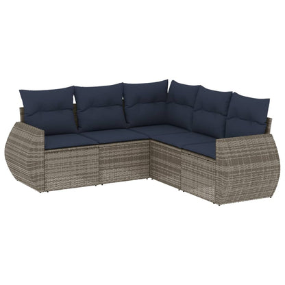 Set Divani da Giardino 5 pz con Cuscini Grigio in Polyrattan | homemem39